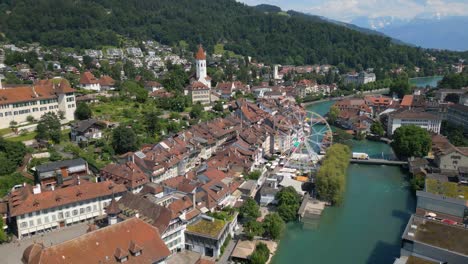 aerial shot of the old town of thun city in switzerland