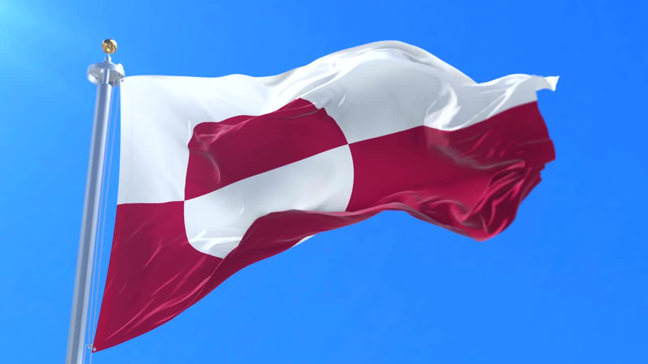 그린란드 발이 바람에 흔들리고 푸른 하늘이 느리게 회전하고 있습니다.