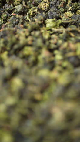 close-up of dried oolong tea leaves