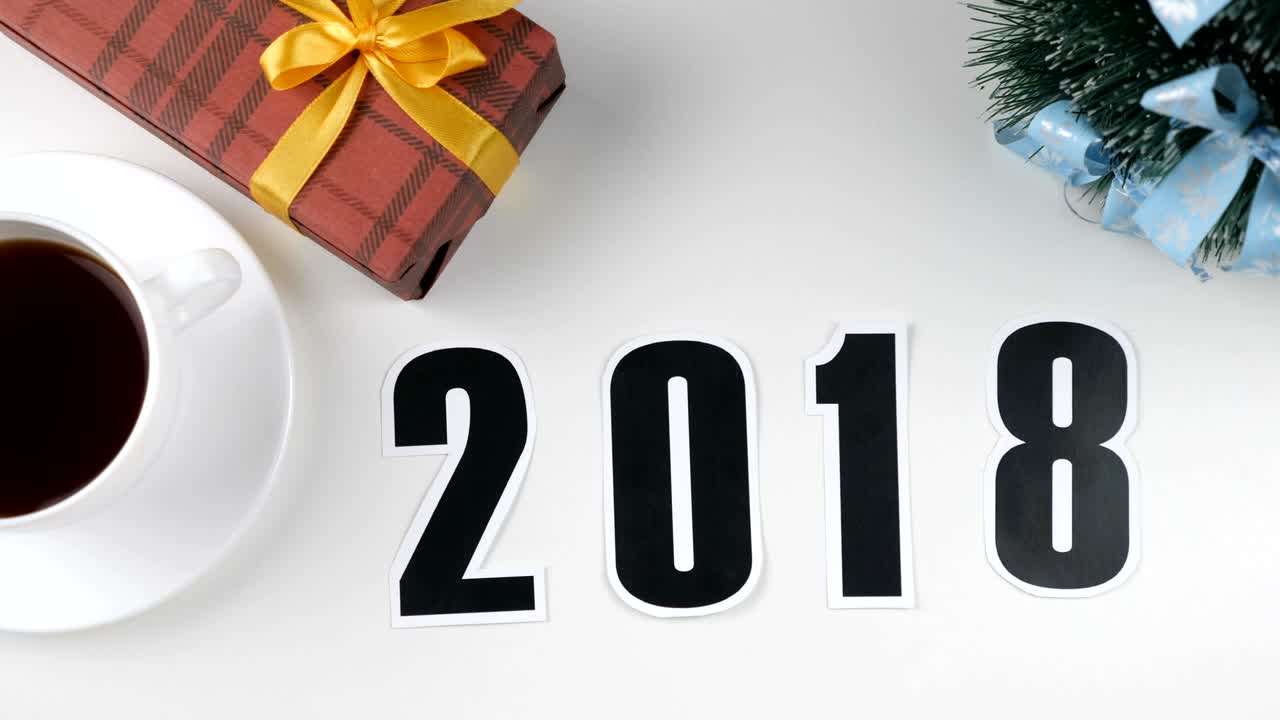 Illustration, new year, male hand changes digit one to the bone.