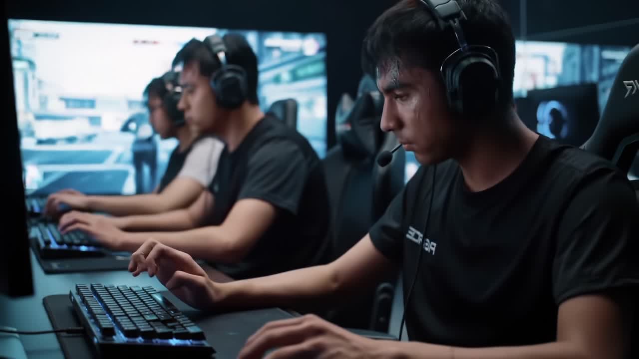 Intense Gaming Session: Focused Players Compete in a Thrilling Esports Match Showcasing Skill and Dedication in an Engaging Digital Arena
