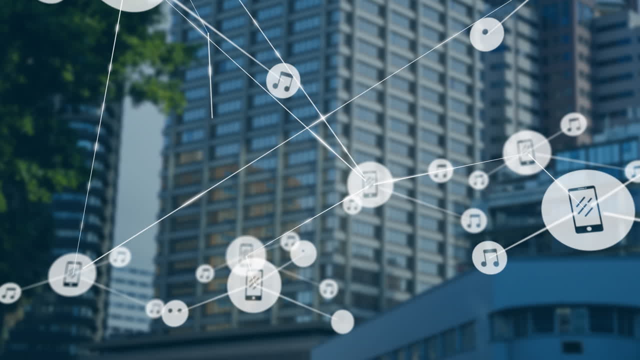 도시 풍경에 대한 연결 네트워크의 애니메이션