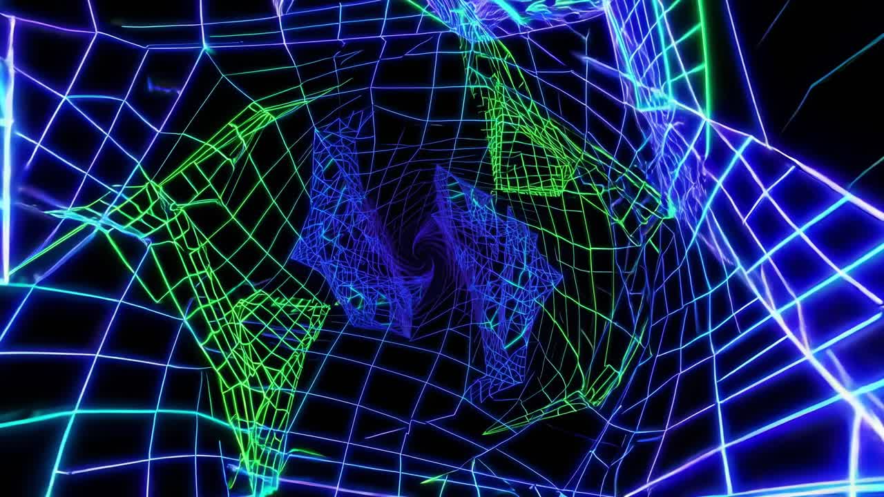 Abstract Neon Wireframe Tunnel