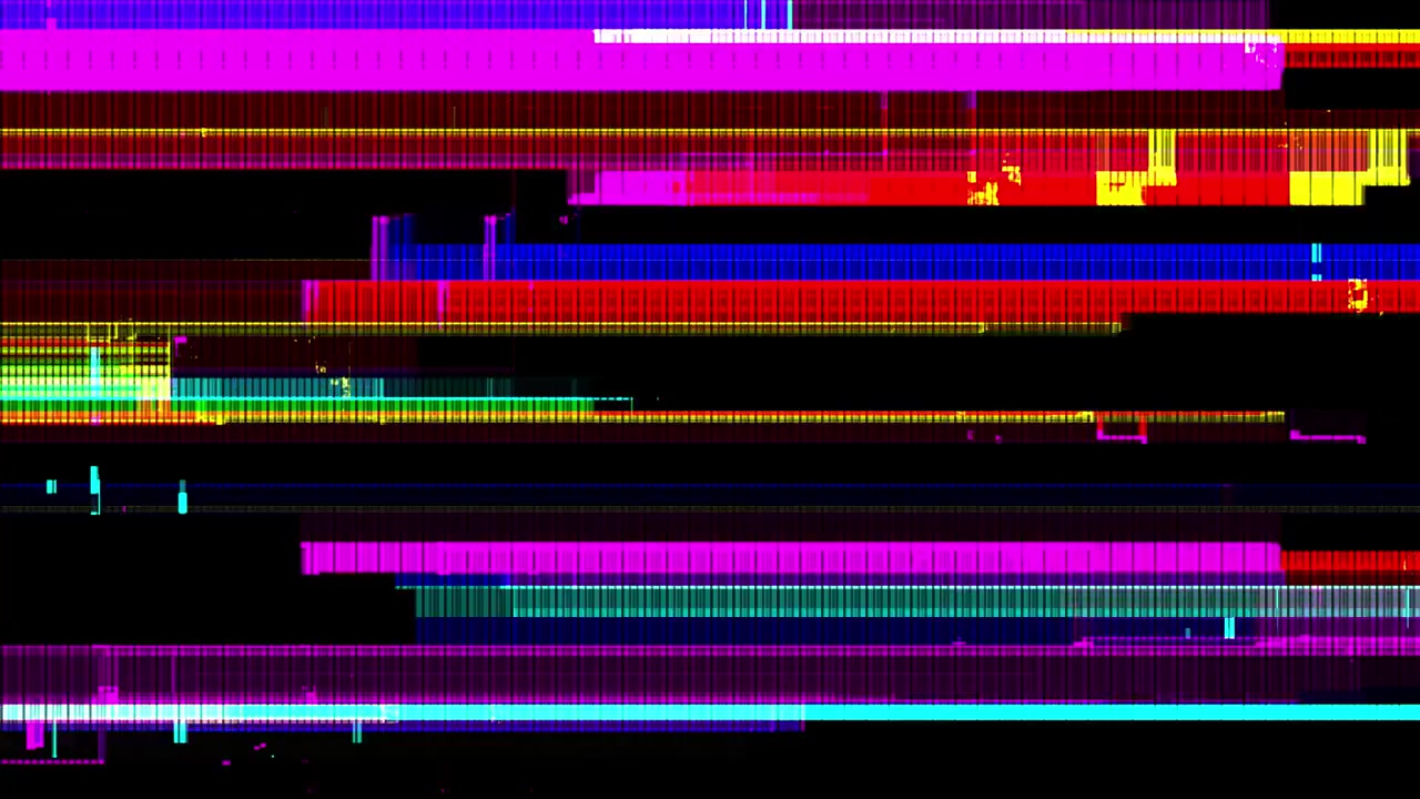 Digital Glitch Effect with Colorful Horizontal Lines on Black Background
