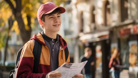 boy with map in the city