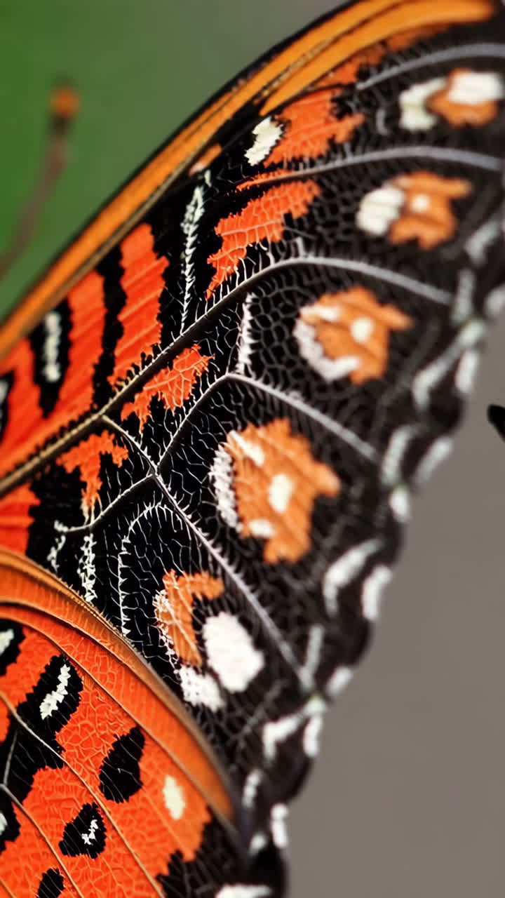 Close-up of an Orange and Black Butterfly Wing with Intricate Patterns