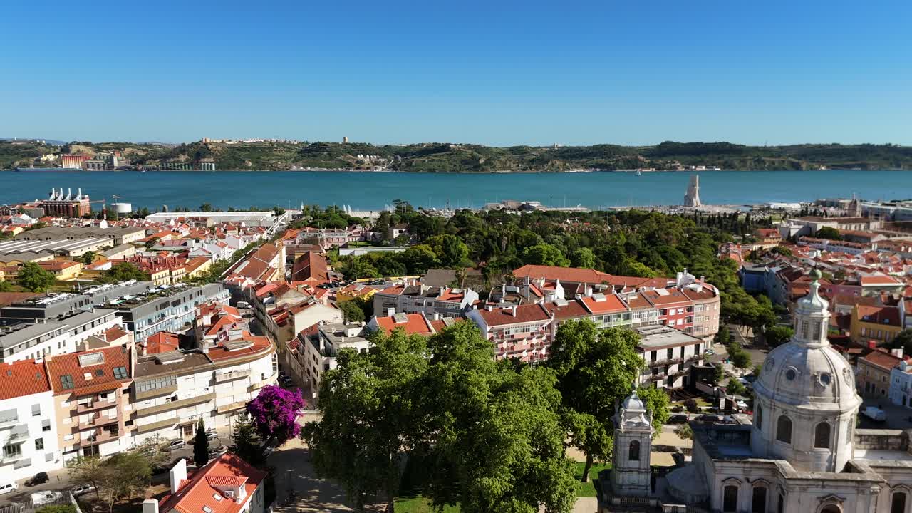 Aerial View of Lisbon Cityscape and Tagus River