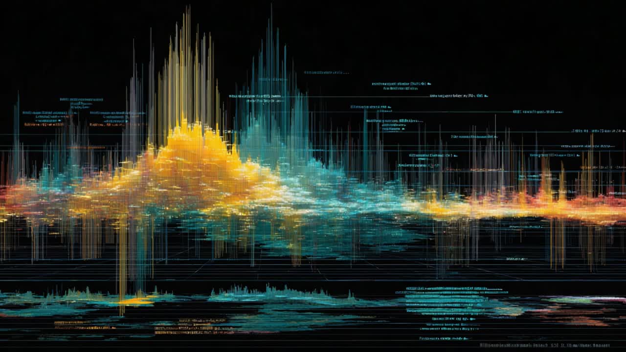 Dynamic Visualization of Sound Waves and Frequencies Demonstrating Complex Audio Patterns and Data Relationships in a Stunning Colorful Display