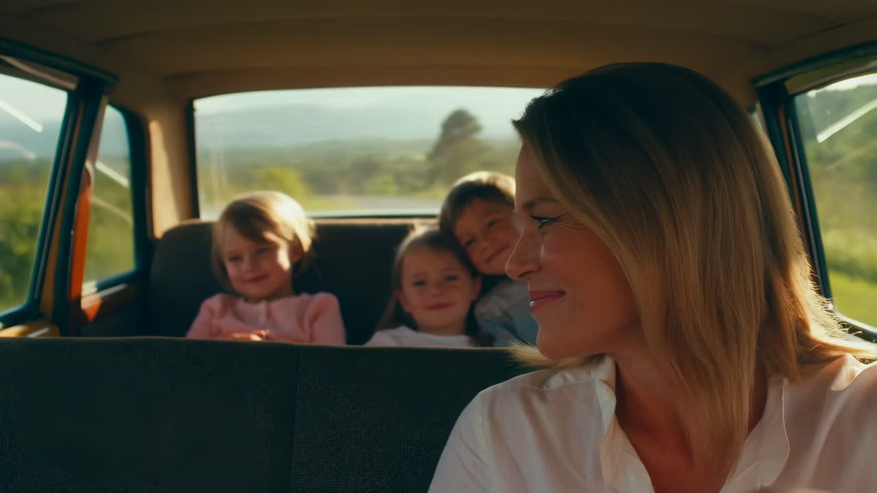 Family traveling in a car