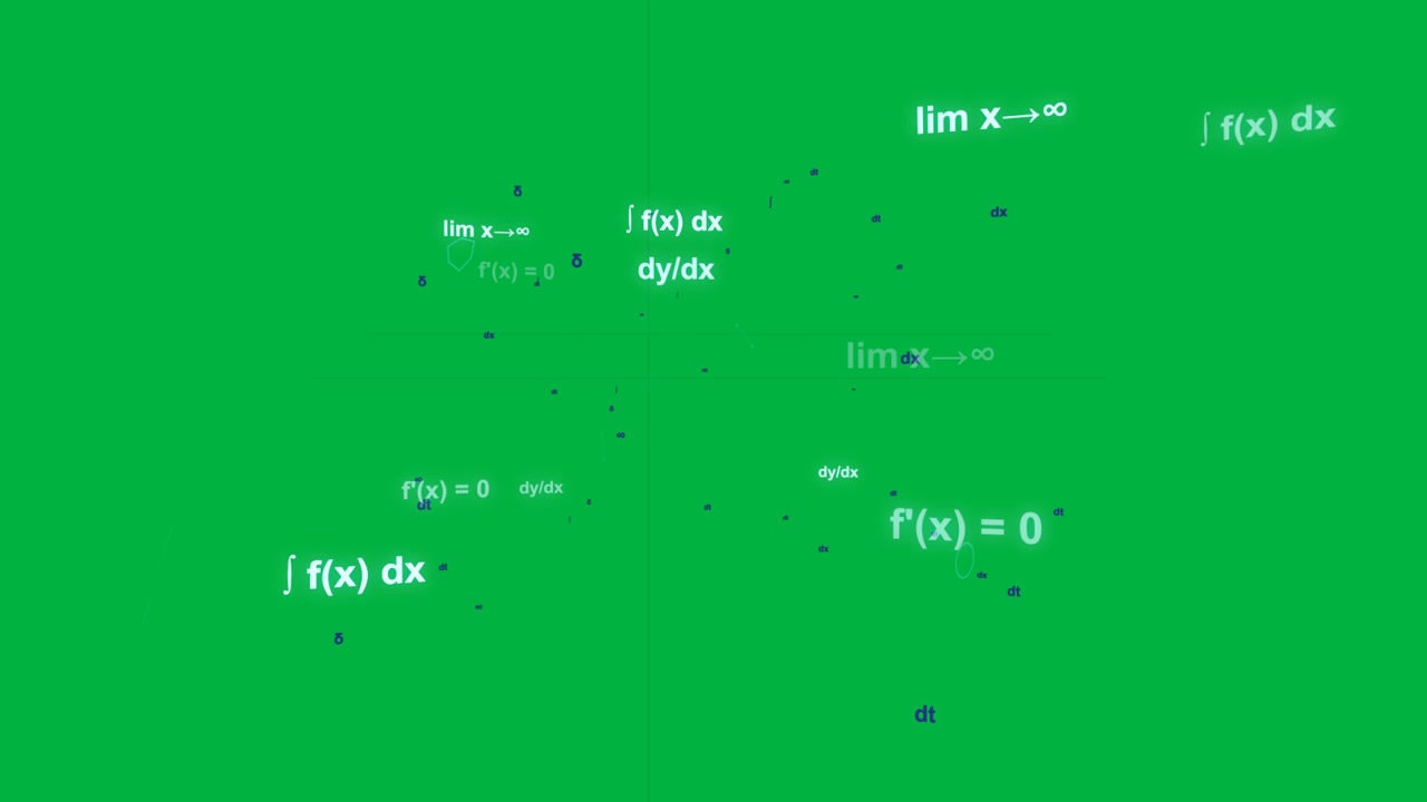 Pulsing cyan math blobs moving outward, splitting and fading, showing notation decay on transparent