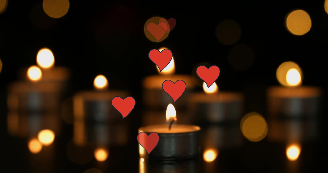 Animazione di cuori su macchie e candele