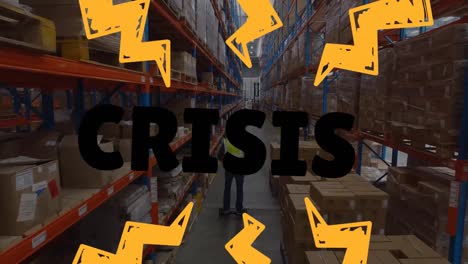 animation of crisis and flashes over warehouse