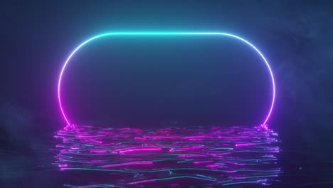 un marco de neón brillante brilla con un espectro de neón de luz en el agua. fondo ahumado. bucle sin costuras 3d render