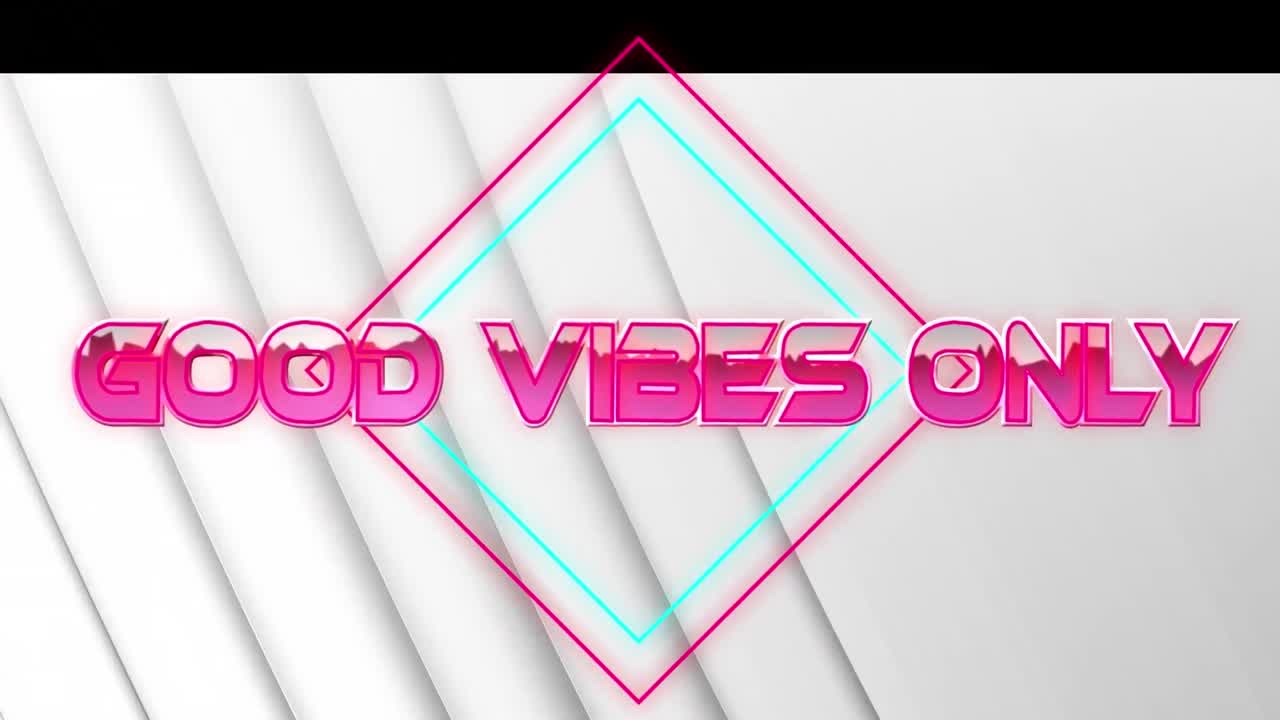 Animation of good vibes only text over white geometrical background