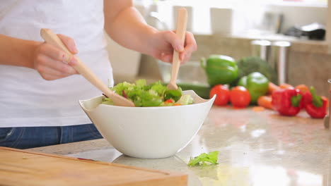 La-Mujer-Está-Mezclando-Ensalada-