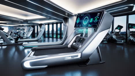 futuristic treadmills in a modern high-tech gym