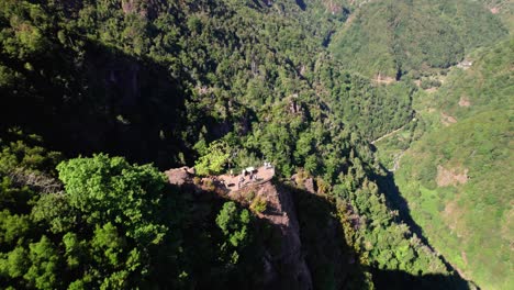 aerial view of tourist sightseeing rocky mountain range from viewpoint platform