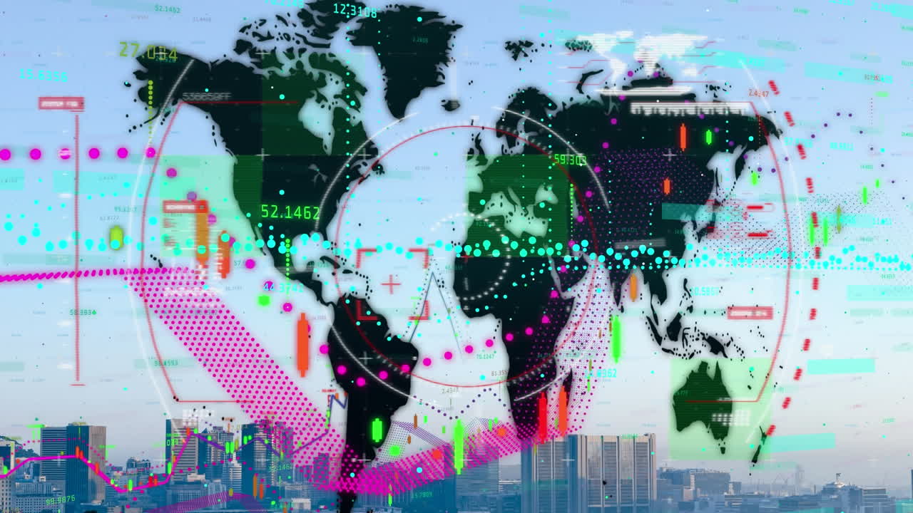 세계 지도의 애니메이션과 도시 풍경에 대한 데이터 처리