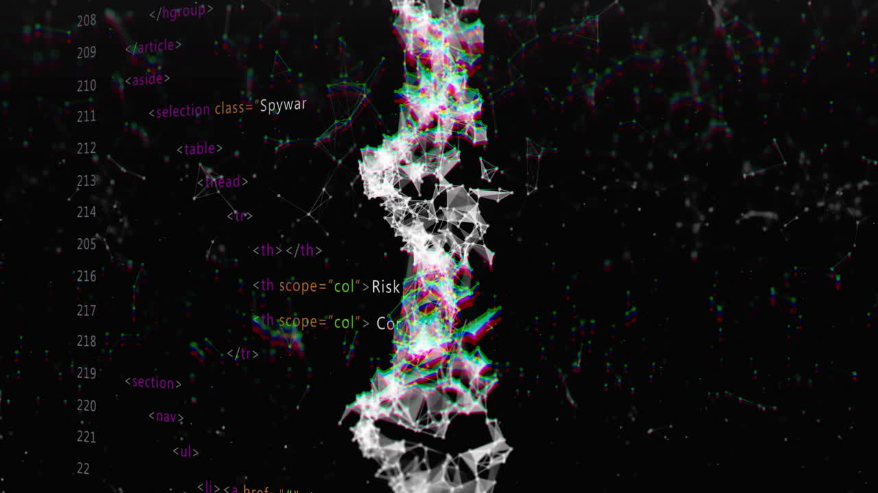DNA strand and coding animation over digital data and programming text