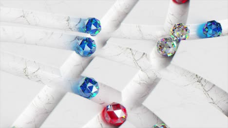 diseño geométrico abstracto con gemas de colores en mármol blanco