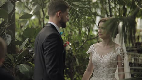 Newlyweds.-Caucasian-groom-with-bride-in-the-park.-Wedding-couple.-Happy-family