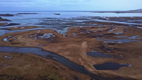 Aerial-breathtaking-view-if-river-estuary-in-nature