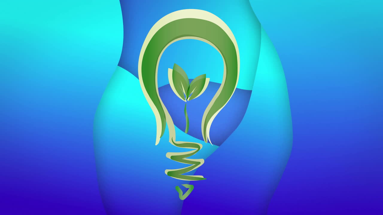 Animazione di lampadina con pianta su sfondo blu