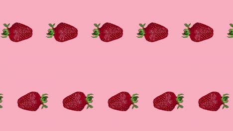 animación de bucle sin costuras con dos filas de fresas rojas en un fondo rosado. hermosas bayas jugosas es un concepto de cosecha y verano. plantilla para publicidad con espacio de copia