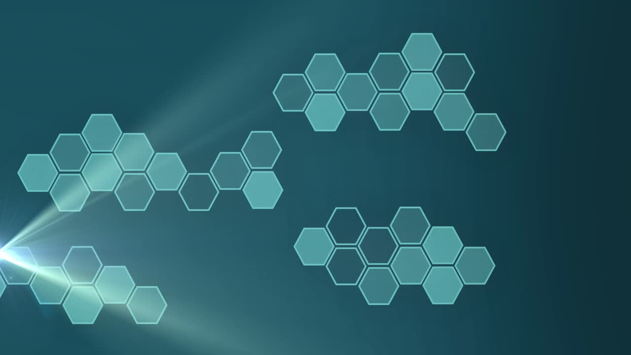 animación de formas y puntos de luz sobre fondo azul