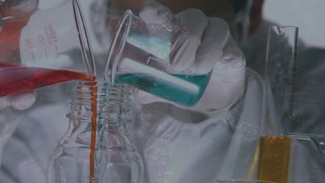 animación de ecuaciones matemáticas sobre un científico caucásico en el laboratorio