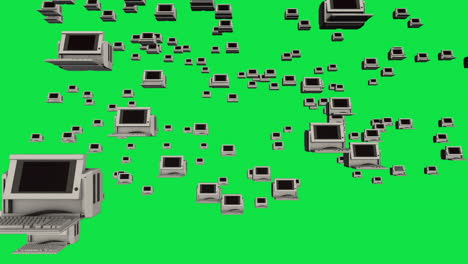 Old-PC-Computers-Floating-in-Empty-Space---Green-Screen-Background