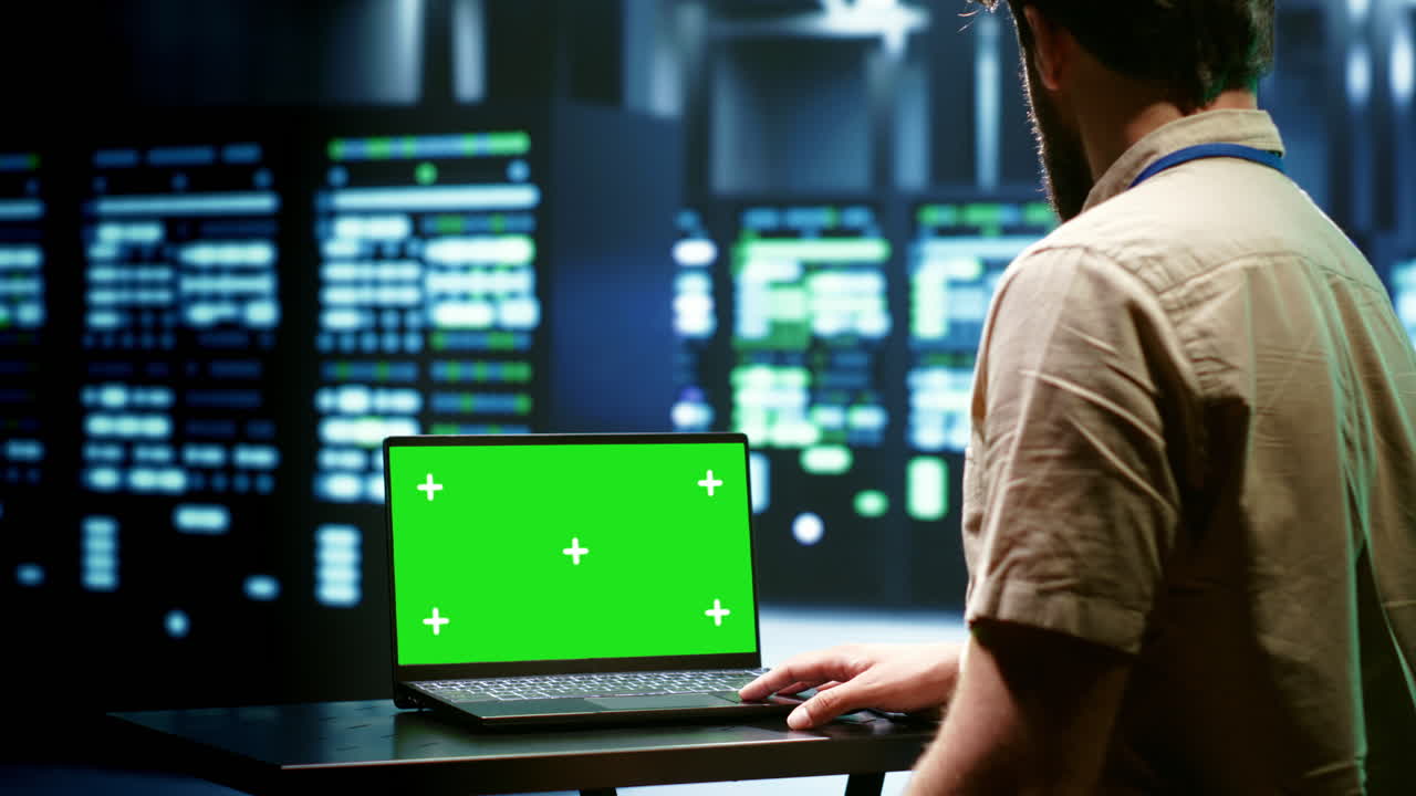 IT developer using mock up laptop