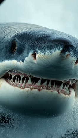 shark breaching ocean surface. a large shark is breaching the surface of the ocean, creating splashes as it emerges from the water.