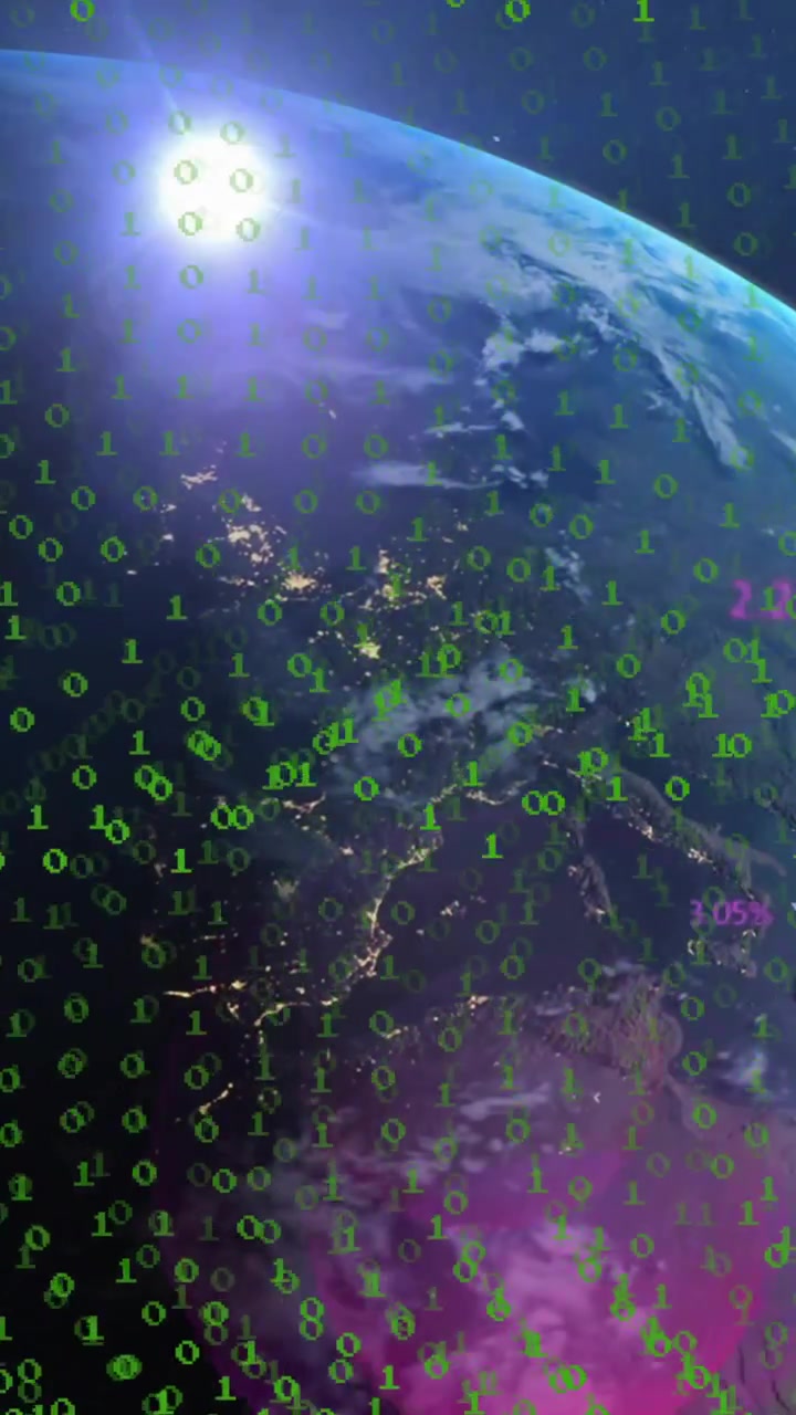 Animation of data processing and binary coding over globe