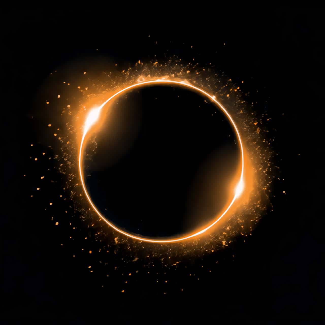 Glowing fiery circular eclipse effect animated overlay, transparent 4K video, alpha channel, ProRes