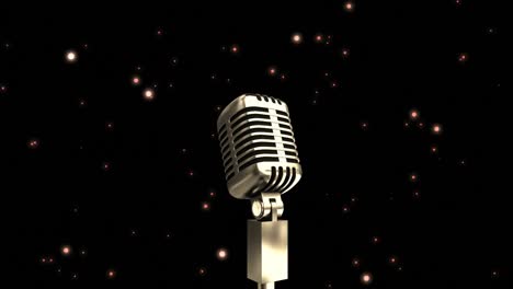 animation of microphone over white spots in seamless pattern on black background with copy space