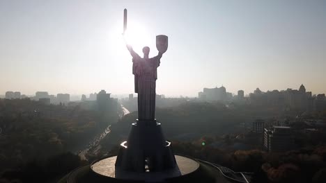 drone rising at the motherland monumet in kiev, ukraine