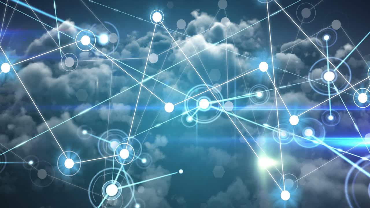 Animation of network of connections over clouds