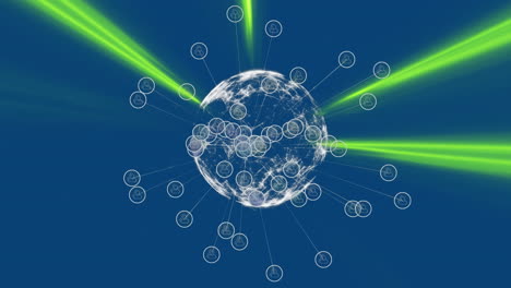 animación de iconos de perfil en todo el mundo en el lapso de tiempo de las luces contra un fondo azul