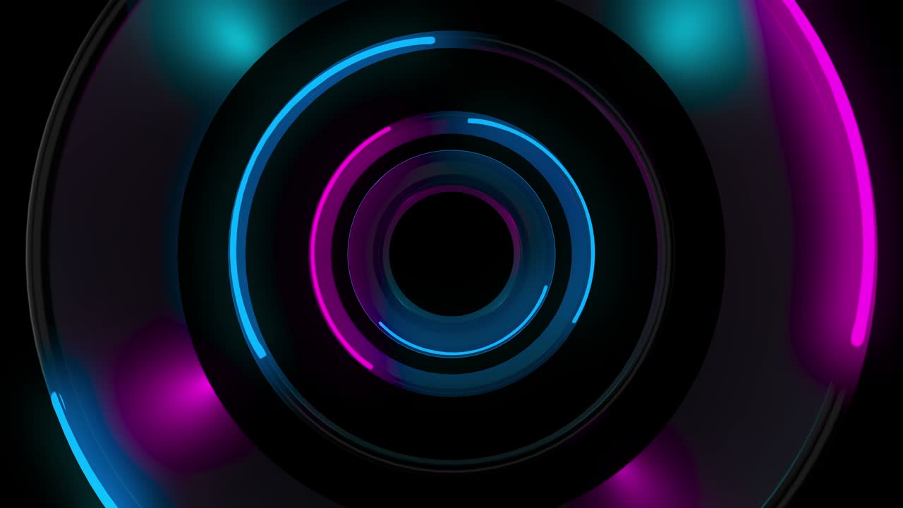 bucle sin costuras abstracto de 3d render círculo de neón. círculos de neón azules y púrpuras abstracto futurista de fondo de movimiento de alta tecnología circuito sin costuras. video animación 3d ultra hd 4k