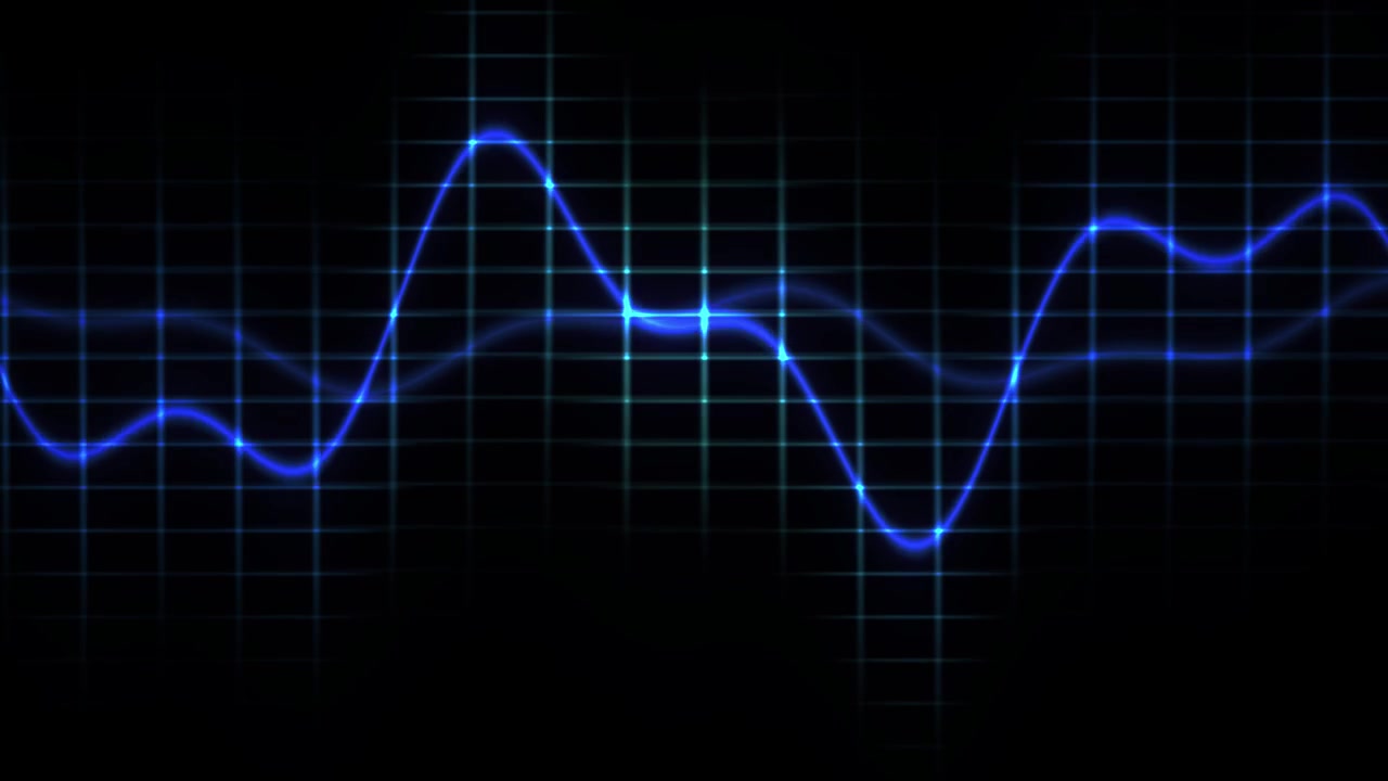 Dynamic Blue Sound Wave Moving on a Digital Grid Display