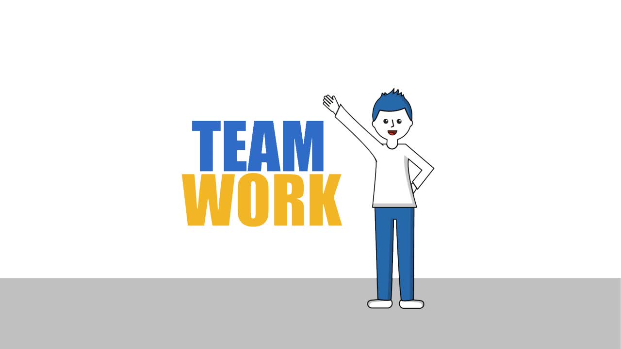 팔을 들고 있는 남자 캐릭터 팀 작업 단어