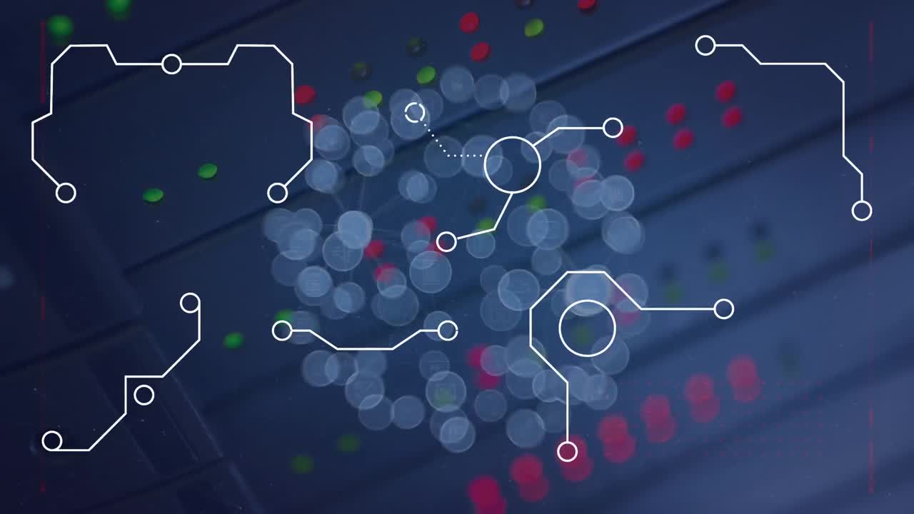 서버를 통해 아이콘을 가진 연결 네트워크의 애니메이션