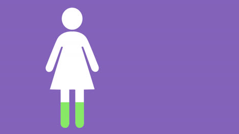 animation of woman figure filling up with green over purple background