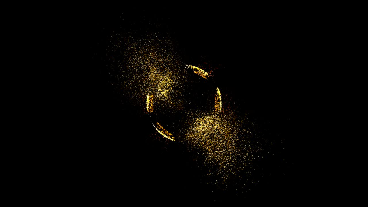 추상 기술: 애니메이션 선과 점, 입자로 만든 노란색 구 배경. 혼합 모드