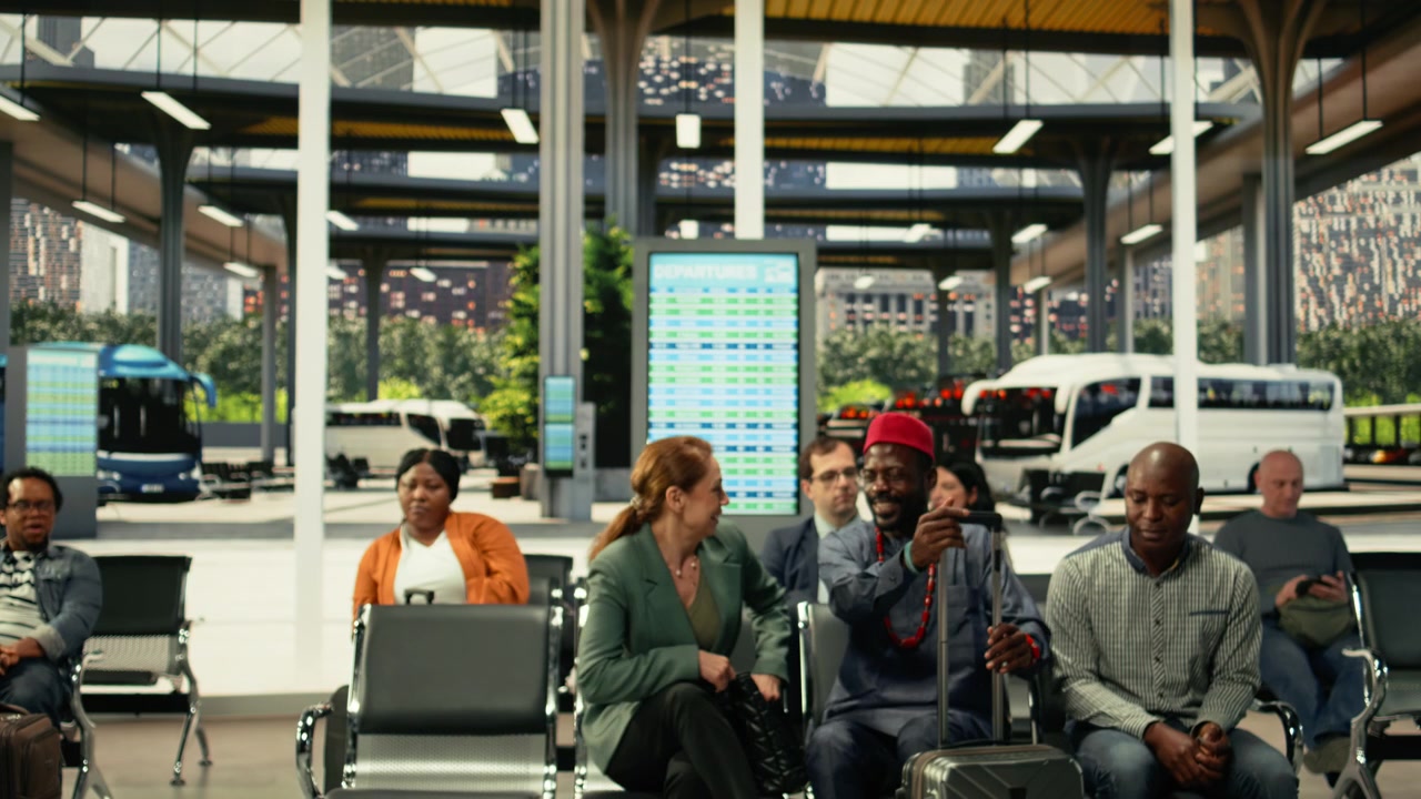 Senggolan tak disengaja antara para pelancong yang berpapasan di lobi terminal bus yang ramai.