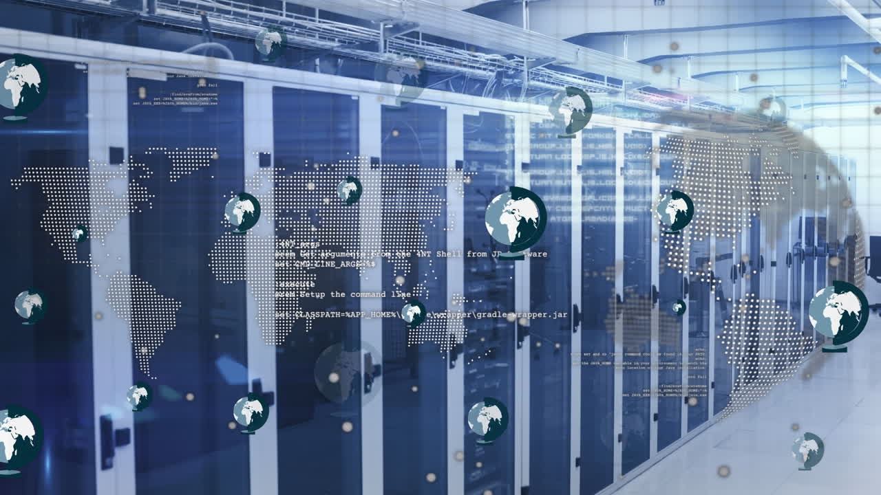 Animation of data processing over server room