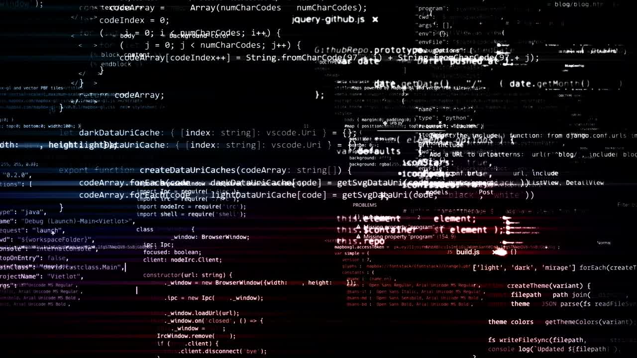 The abstract code moves in the virtual space. looped