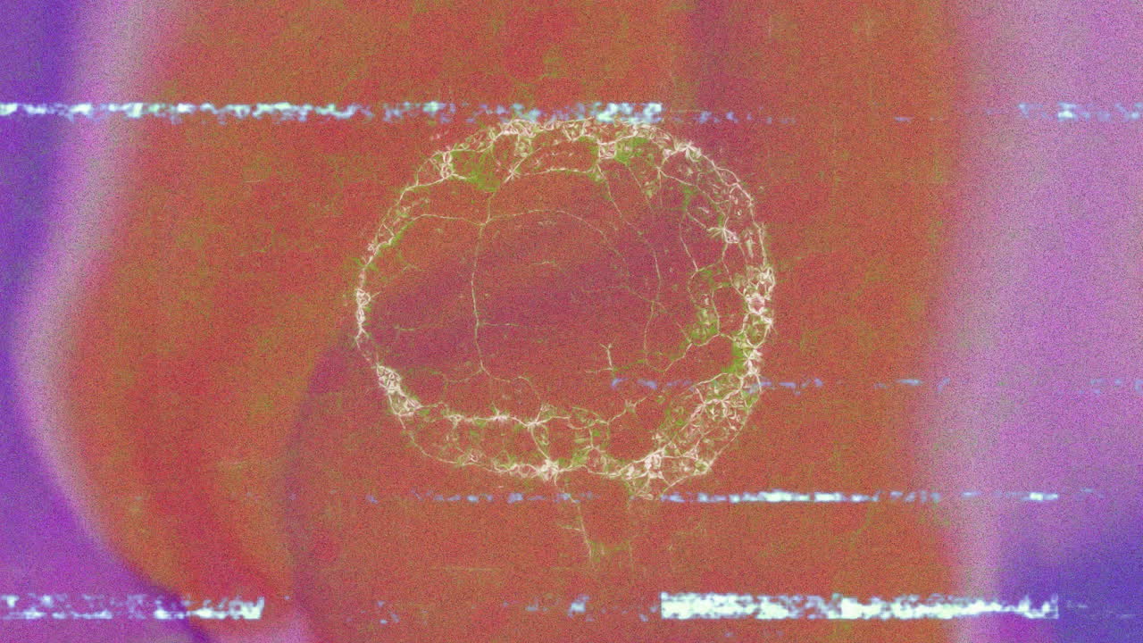 Animation of digital brain pattern with glitch effects on colorful background