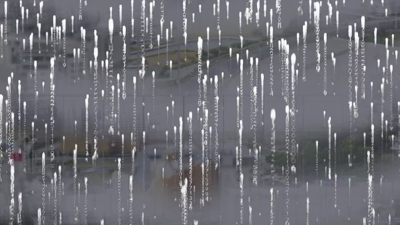 도시 풍경 위의 데이터 처리 애니메이션